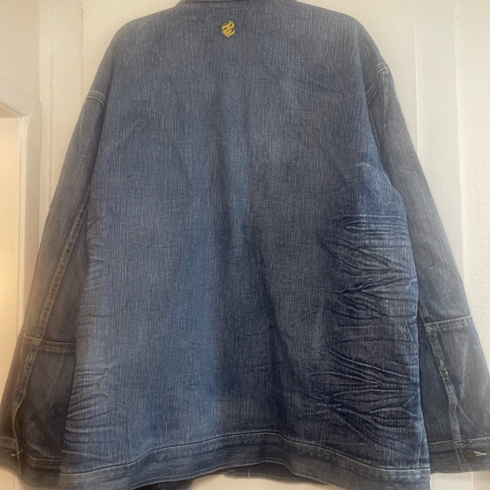 Roca Wear 2XL Y2K Streetwear Distressed Blue Jean Jacket - Picture 3 of 14